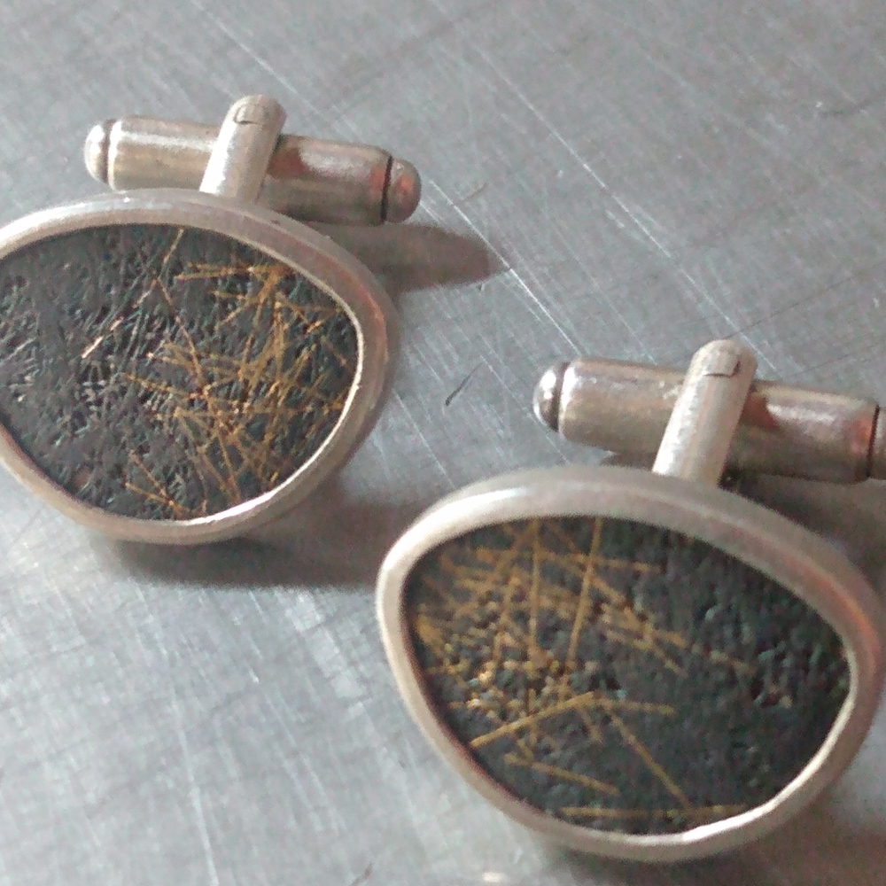 Inlaid 24k strips CUFFLINKS Stamped silver